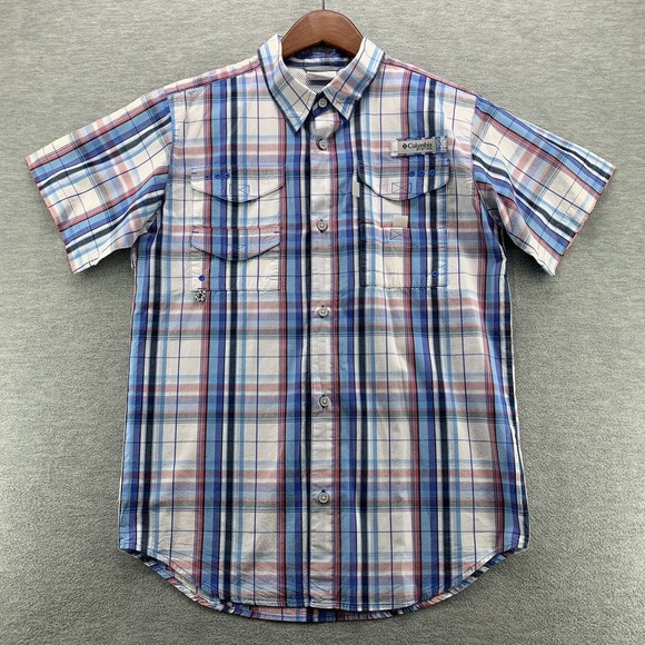 Columbia Shirts Columbia Mens Pfg Short Sleeve Button Up Shirt Blue